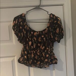 SO Orange Puff Sleeve Ruched Blouse